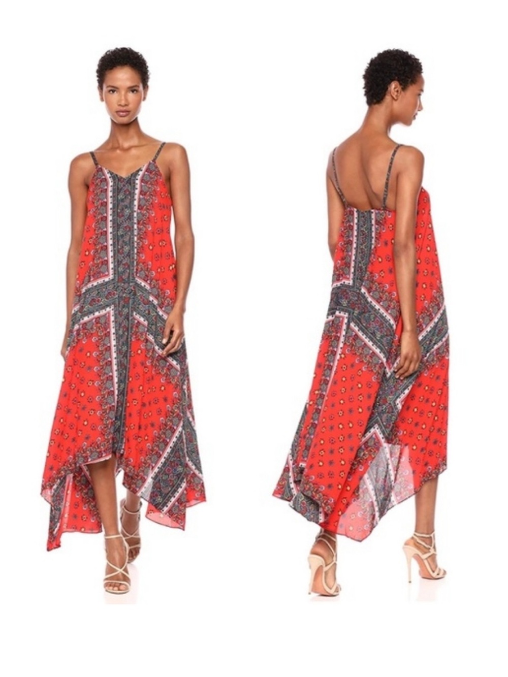 Nanette Lepore Calypso Maxi Dress Asymmetrical Hem Red Size 10